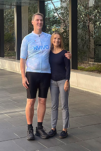 Heart transplant recipient Brett Driessen stands with his arm around the shoulders of FSH Cardiac Transplant Nurse Practitioner Clare Fazackerley. 