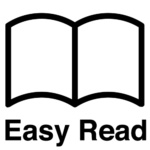 An line drawing of an open book with the words Easy Read underneath
