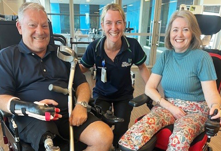 Dean English with Amputee Senior Physiotherapist Nicole, and partner Sharon Wreford.